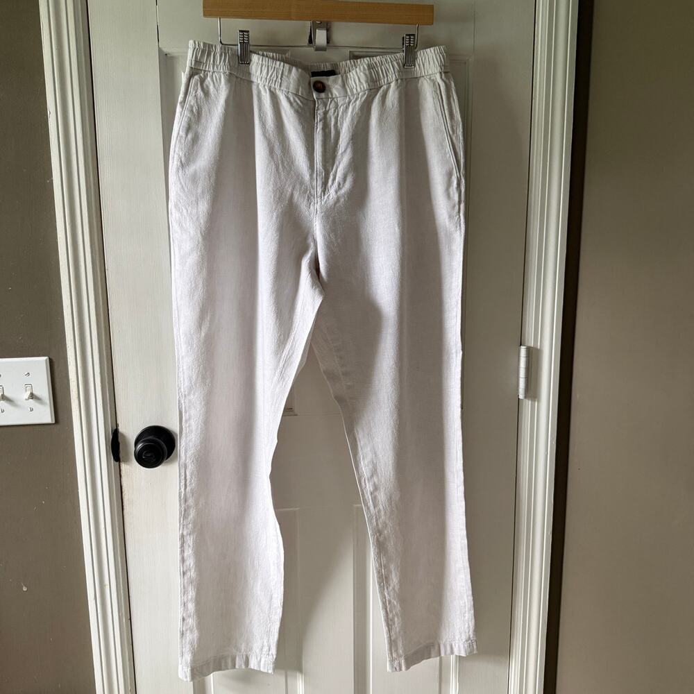 14th & Union Mens Linen Cotton Slim Pants White Coastal Summer EUC Size L
